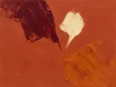 Abstract schilderij, brede halen buiten beeld in vol terracotta
