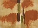 Abstract schilderij, brede halen in het midden in aarde en klei