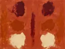 Abstract schilderij, brede halen in het midden in vol terracotta