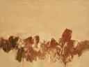 Abstract schilderij, brede halen laag in beeld in aarde en klei