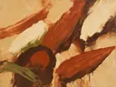 Abstract schilderij, brede halen op de diagonaal in aarde en klei