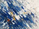 Schilderij: breed als kleurexplosie in delftsblauw