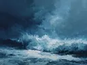 Schilderij van een brekende golf tijdens een storm
