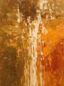 Abstract schilderij met het paletmes in brons en saffraan