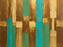 Abstract schilderij met het paletmes in brons en turkoois