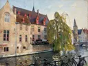 Brugge, Rozenhoedkaai in bijna abstract, schilderij van Brugge