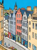 Brugge, Rozenhoedkaai in cartoonstijl, schilderij van Brugge