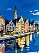 Brugge, Spiegelrei in vlakke acryl, schilderij van Brugge