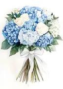 Aquarel van een bruidsboeket met hortensia en rozen