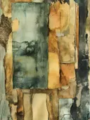 Abstracte collage in bruine en grijze tinten met gescheurde papierranden