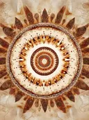 Abstract mandala schilderij met zonneburst in bruin en goud