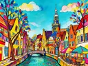 Brussel, Grand Place Brussels in bonte kleuren, schilderij van Brussel