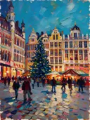 Brussel, Grote Markt in kleurrijk modern, schilderij van Brussel