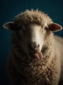 Studiofoto van brutaal schaap in petrolblauw, tegen een achtergrond in petrolblauw