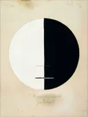 Buddha's Standpoint in the Earthly Life No 3a van Hilma af Klint: abstract met cirkel, zwart-wit, vorm en streep, in zwart en wit op crème