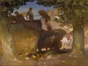 Building the Rick van George Clausen: figuren met hooiberg, boeren, hooi en oogst, in warm oker en blauw