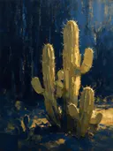 Cactus aan de bosrand in mosterd, schilderij van cactus aan de bosrand