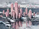 Cactus aan de oever in oudroze, schilderij van cactus aan de oever