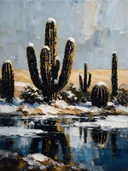 Cactus aan de oever in zwartgoud, schilderij van cactus onder de hemel