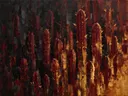 Cactus in bordeaux, schilderij van cactus tegen de lucht