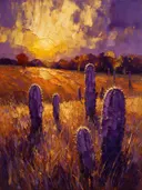 Cactus in de weide in paarsoranje, schilderij van cactus