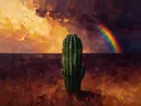 Cactus in groenroze, schilderij van cactus van dichtbij