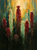 Cactus in groepjes in wijnmint, schilderij van cactus