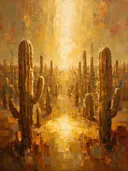 Cactus in het landschap in kopergloed, schilderij van cactus