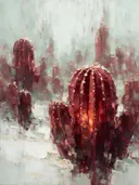 Cactus in het landschap in wijnmint, schilderij van cactus