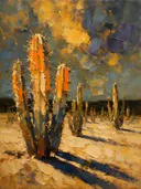 Cactus in het landschap in zandduin, schilderij van cactus