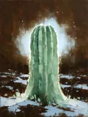 Cactus in mint, schilderij van cactus van dichtbij