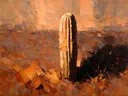 Cactus in perzik, schilderij van cactus van dichtbij
