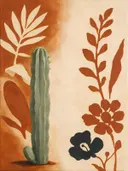 Schilderij van cactus in roest en crème, in vlakke kleurvlakken