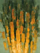 Cactus in saffraan, schilderij van cactus tegen de lucht
