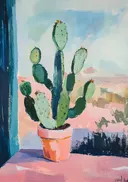 Cactus in terracotta pot, stilleven schilderij