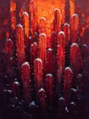 Cactus in vuur, schilderij van cactus van dichtbij