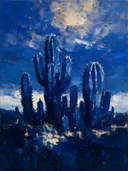 Cactus onder de hemel in diepblauw, schilderij van cactus van dichtbij