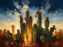 Cactus onder de hemel in goudoker, schilderij van cactus onder de hemel