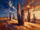 Cactus onder de hemel in roest, schilderij van cactus van dichtbij