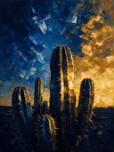 Cactus onder de hemel in zwartgoud, schilderij van cactus onder de hemel