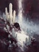 Cactus op de helling in ivoor, schilderij van cactus op de helling
