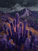 Cactus op de helling in paarsoranje, schilderij van cactus
