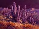 Cactus op de helling in violet, schilderij van cactus op de helling
