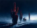Cactus tegen de lucht in bordeaux, schilderij van cactus tegen de lucht