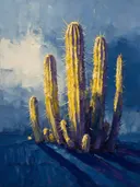 Cactus tegen de lucht in zwavelviolet, schilderij van cactus tegen de lucht