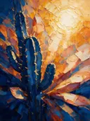 Cactus van dichtbij in diepblauw, schilderij van cactus van dichtbij