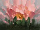 Cactus van dichtbij in groenroze, schilderij van cactus van dichtbij