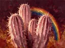 Cactus van dichtbij in oudroze, schilderij van cactus aan de oever