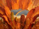 Cactus van dichtbij in roest, schilderij van cactus van dichtbij