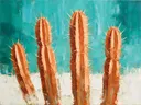 Cactus van dichtbij in roestturkoois, schilderij van cactus van dichtbij